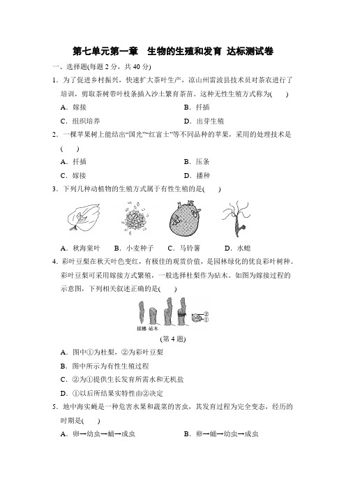  2022-2023学年度人教版生物八年级下册第七单元第一章 生物的生殖和发育 达标测试卷