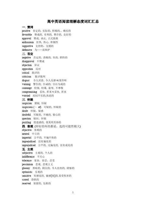 (完整word版)高中英语阅读理解态度词汇汇总