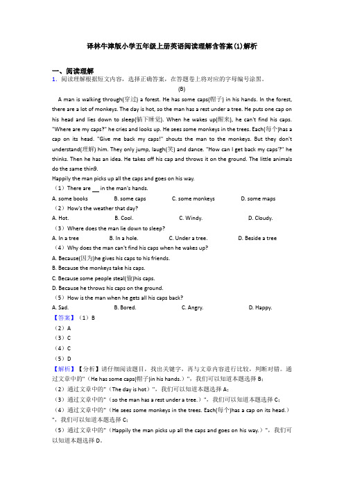 译林牛津版小学五年级上册英语阅读理解含答案(1)解析