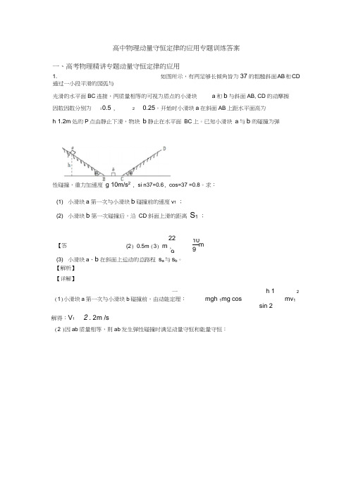 高中物理动量守恒定律的应用专题训练答案