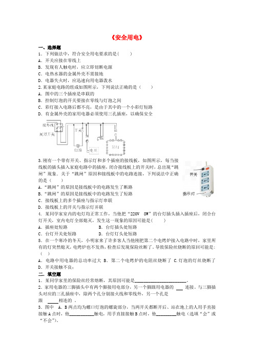 山东省龙口市诸由观镇诸由中学中考物理 安全用电复习检测题 新人教版