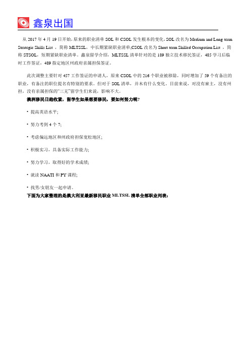 澳大利亚最新移民职业清单MLTSSL：最全205个职业列表!