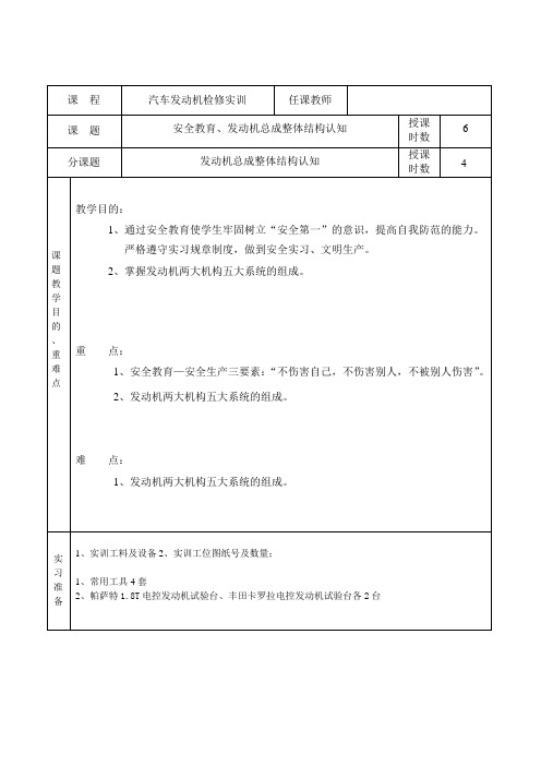 1安全教育、发动机总成整体结构认知
