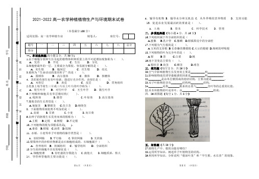高一农学种植植物生产与环境期末试卷