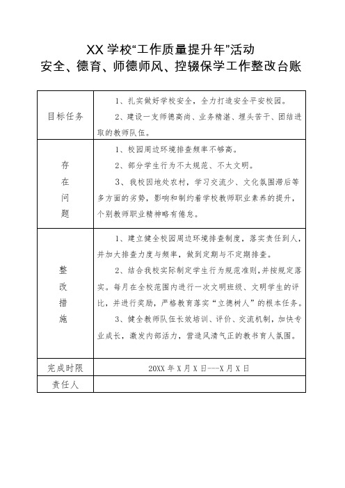 工作质量提升年活动学校整改台账(德育安全工作)