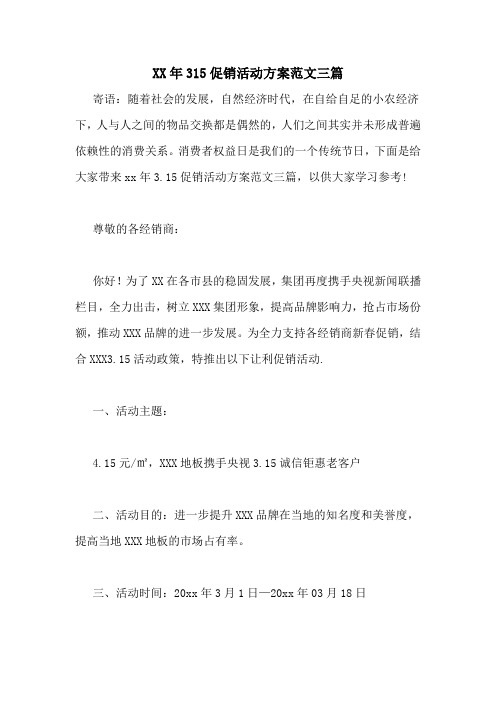XX年315促销活动方案范文三篇
