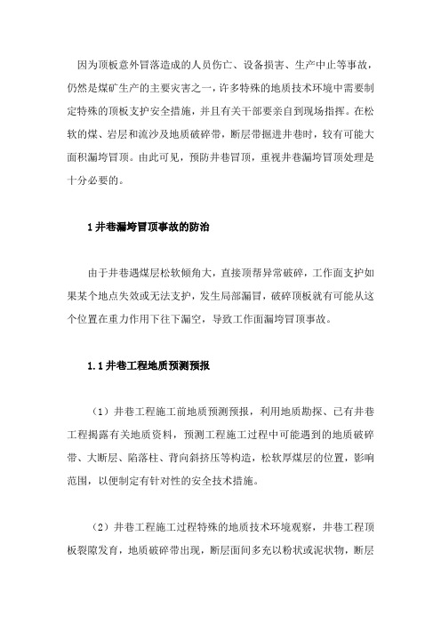 冒顶漏顶的防范文档