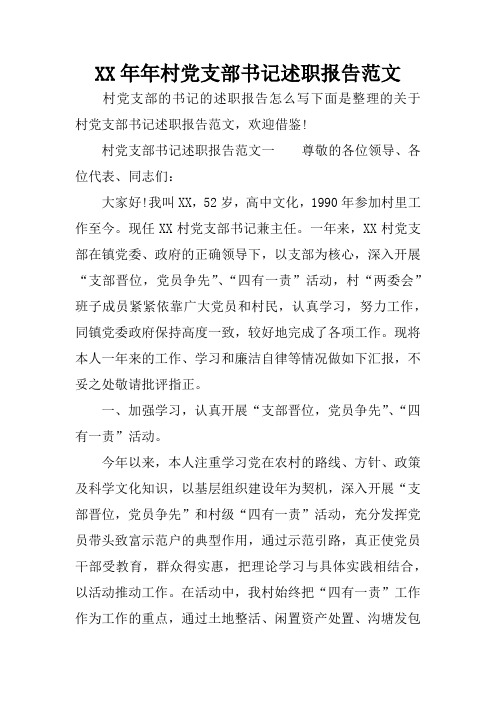 XX年年村党支部书记述职报告范文