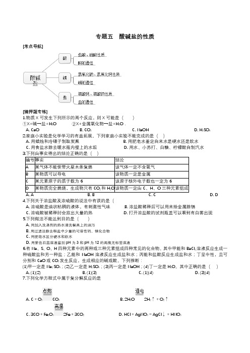 2020年中考化学专题复习训练五：酸碱盐的性质