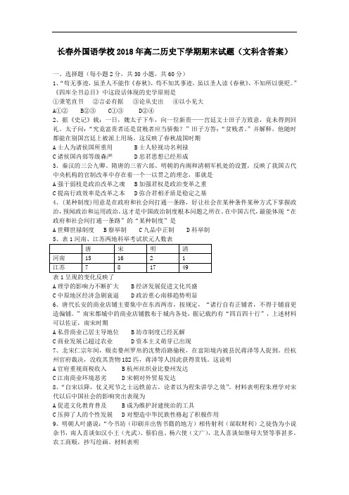 2017-2018学年高二历史下学期期末考试试题