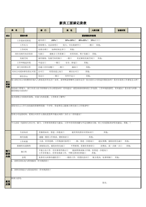 面谈记录表(新员工面谈、异动面谈)