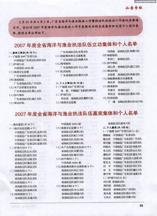 2007年度全省海洋与渔业执法队伍立功集体和个人名单