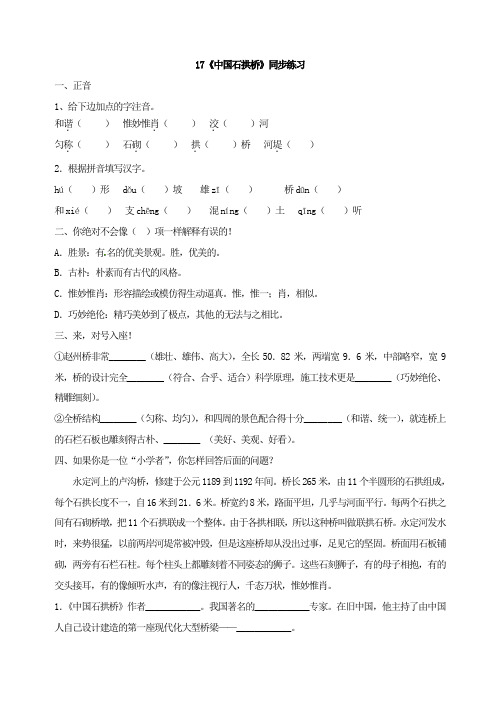 17《中国石拱桥》同步练习与答案