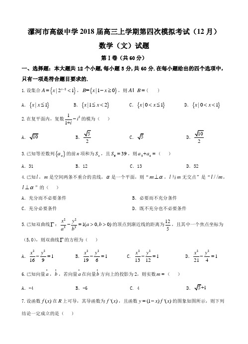 河南省漯河市高级中学2018届高三“四模”(12月)数学(文)试卷(含答案)