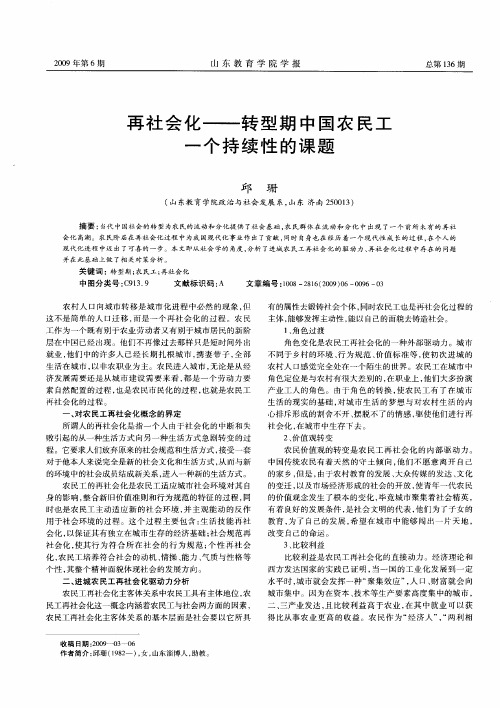 再社会化——转型期中国农民工一个持续性的课题