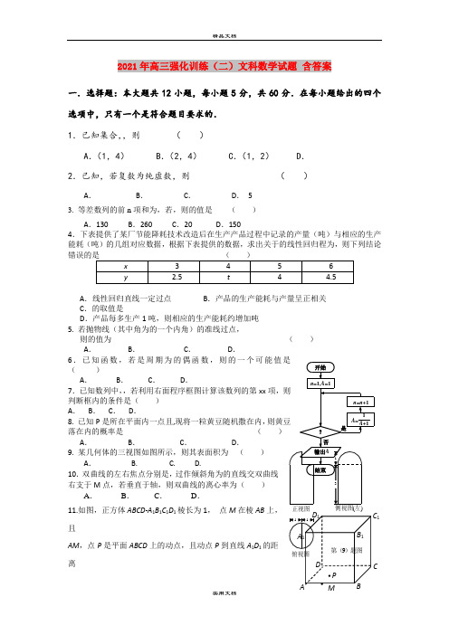 2021年高三强化训练(二)文科数学试题 含答案
