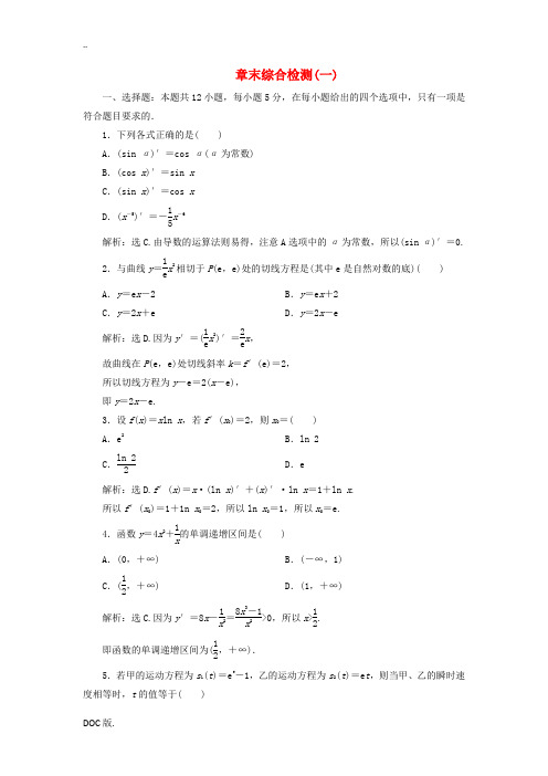 高中数学 第4章 导数及其应用章末综合检测(一) 湘教版选修2-2-湘教版高二选修2-2数学试题