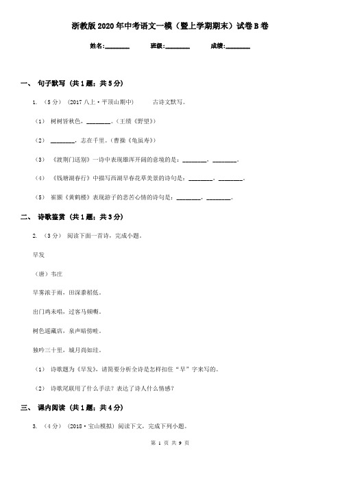 浙教版2020年中考语文一模(暨上学期期末)试卷B卷