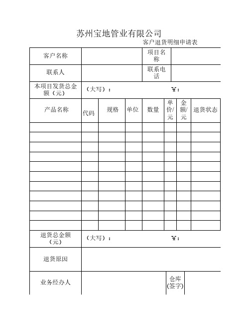 退货申请表(文本)