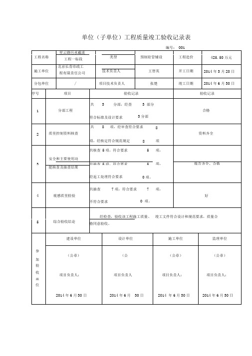 单位工程质量竣工验收记录表