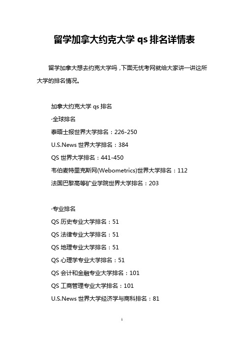 留学加拿大约克大学qs排名详情表