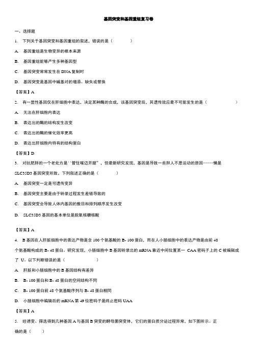 2018年高考生物专题复习卷：基因突变和基因重组复习卷.doc