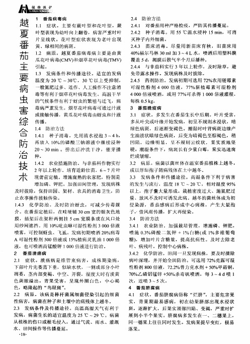 越夏番茄主要病虫害综合防治技术