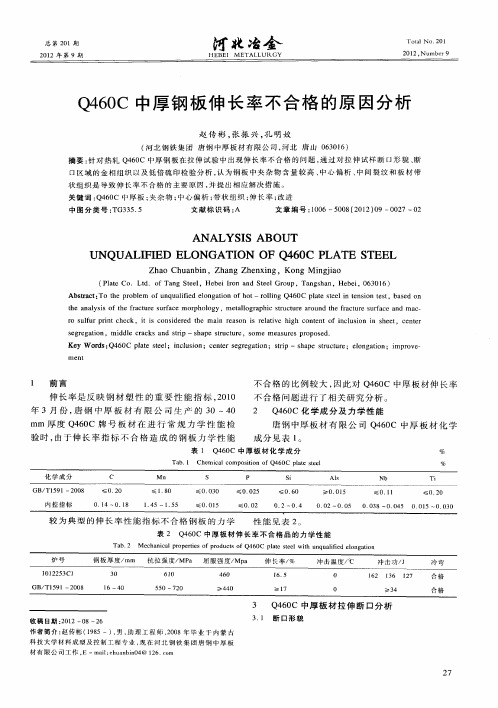 Q460C中厚钢板伸长率不合格的原因分析