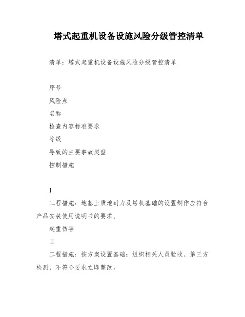 塔式起重机设备设施风险分级管控清单