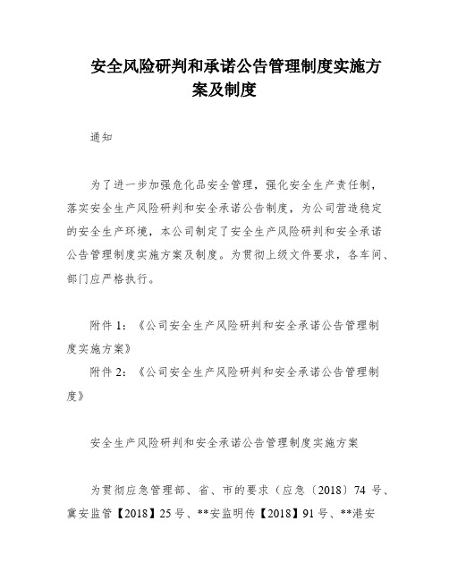 安全风险研判和承诺公告管理制度实施方案及制度