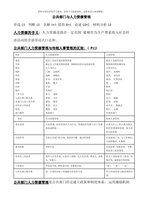 公共部门与人力资源管理期末考试复习资料
