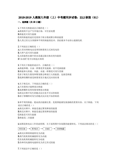 2018-2019中考题同步试卷：222_核能(01)