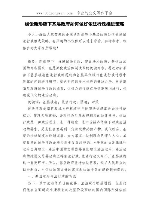 浅谈新形势下基层政府如何做好依法行政推进策略