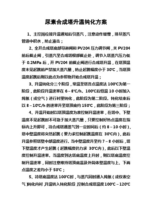 尿素合成塔升温钝化方案