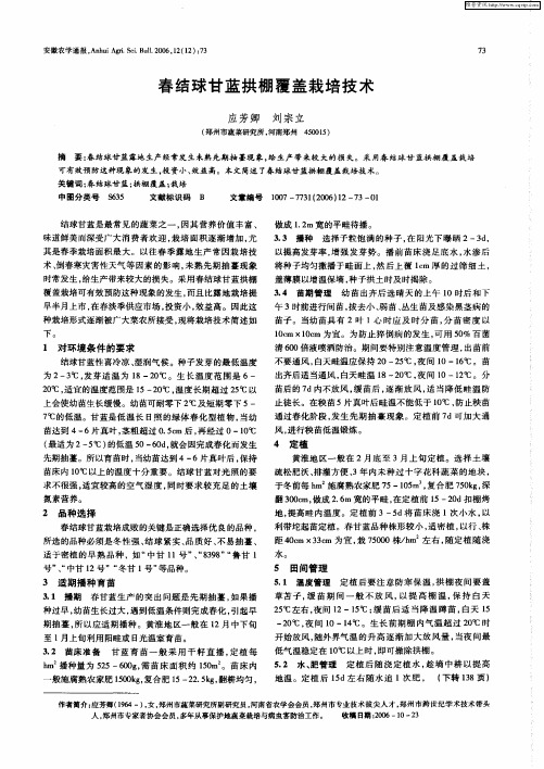 春结球甘蓝拱棚覆盖栽培技术