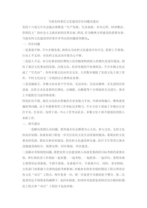 当前农村基层文化建设存在问题及建议