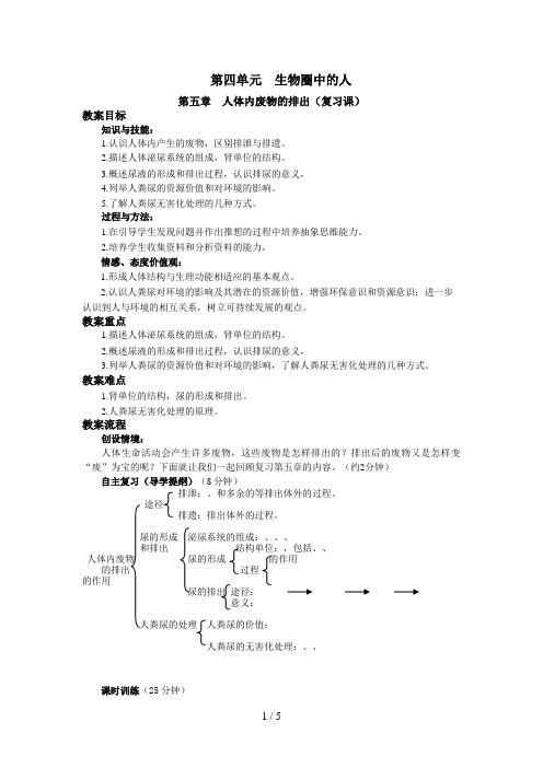 第四单元第五章人体内废物的排出(复习课)