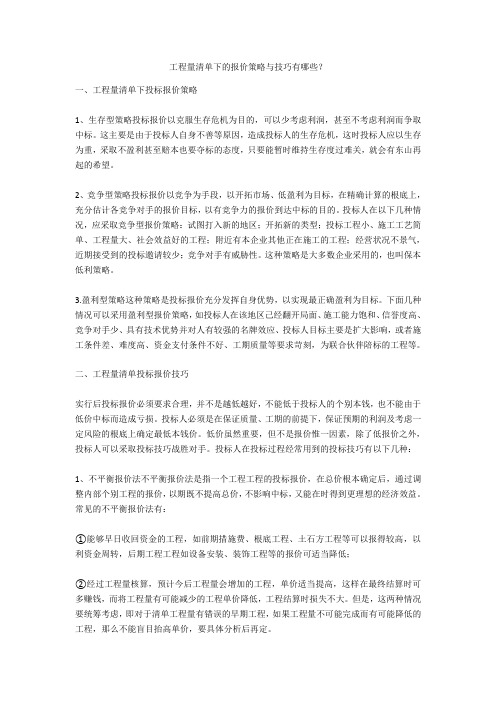工程量清单下的报价策略与技巧有哪些？  