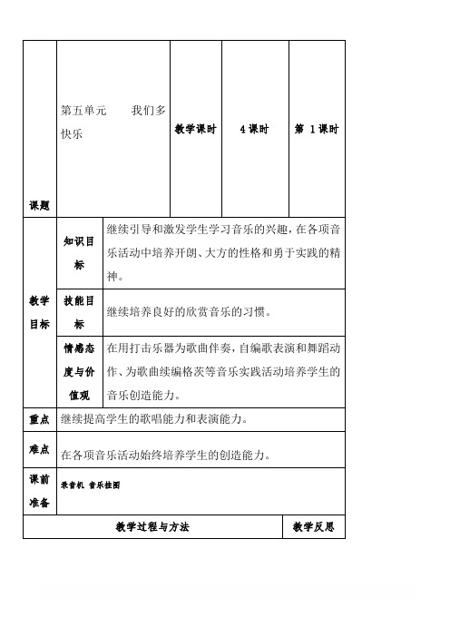 人教版小学一年级音乐下册教案：《4我们多快乐》 (5)
