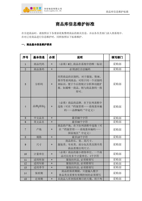 商品库信息维护标准