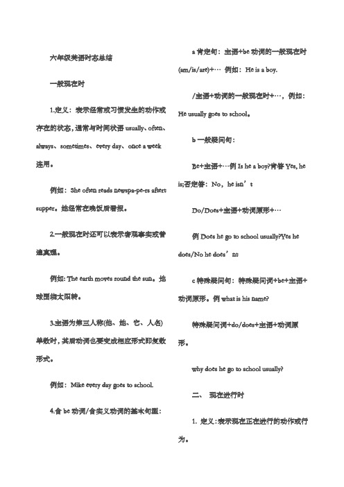 六年级英语时态总结