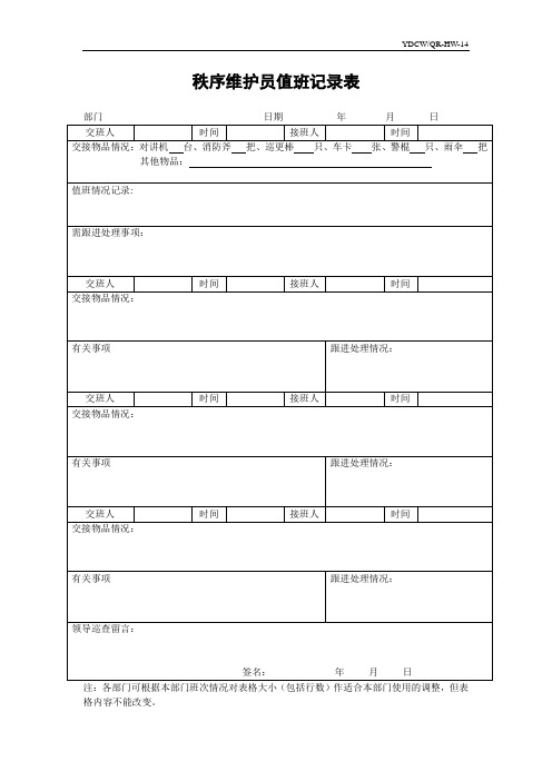 秩序维护员值班记录表