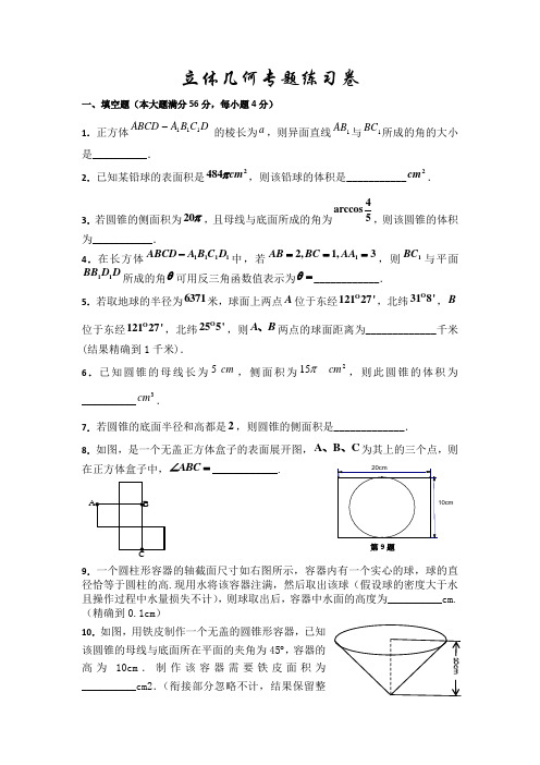 高三立体几何专题练习(含答案)