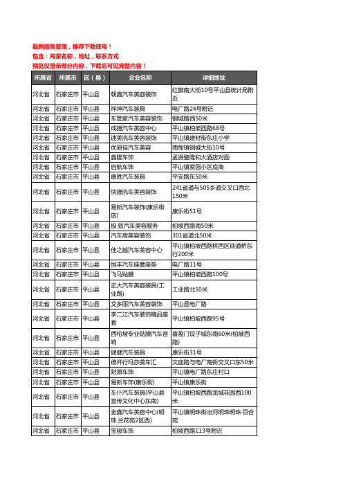 新版河北省石家庄市平山县汽车装潢企业公司商家户名录单联系方式地址大全37家