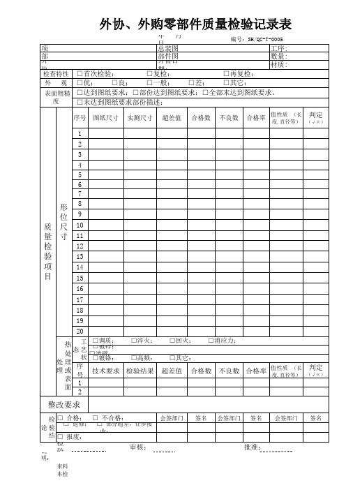 T-0005 外协、外购零部件质量检验记录表(单件)