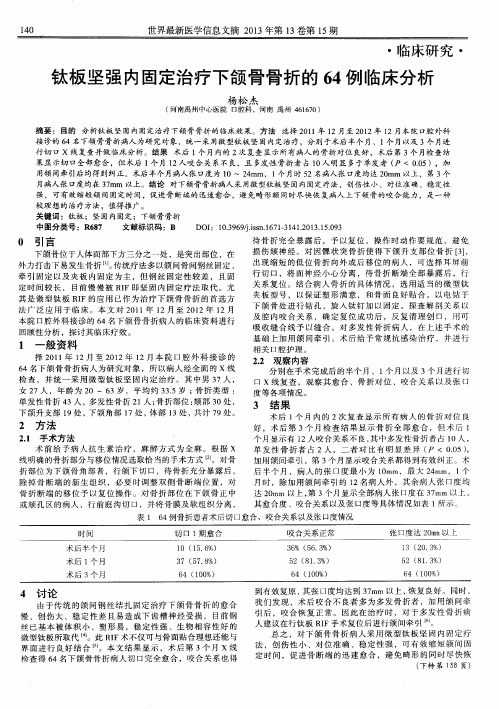 钛板坚强内固定治疗下颌骨骨折的64例临床分析