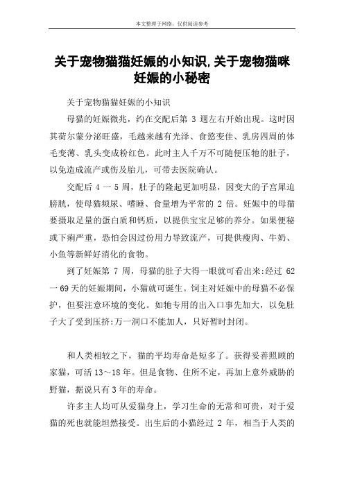 关于宠物猫猫妊娠的小知识,关于宠物猫咪妊娠的小秘密