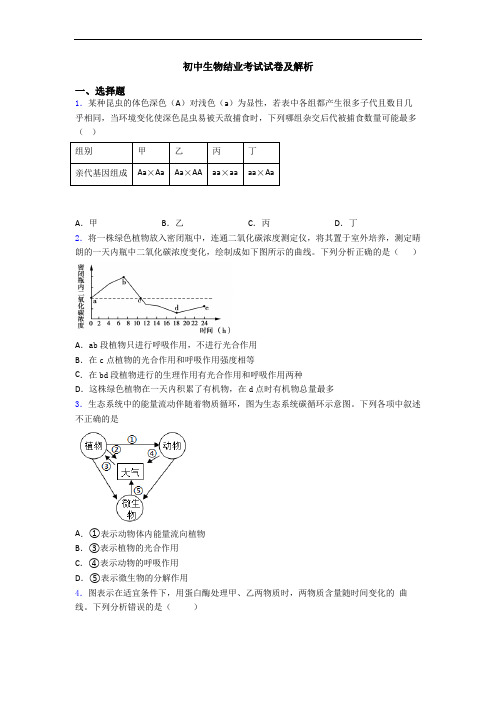 初中生物结业考试试卷及解析