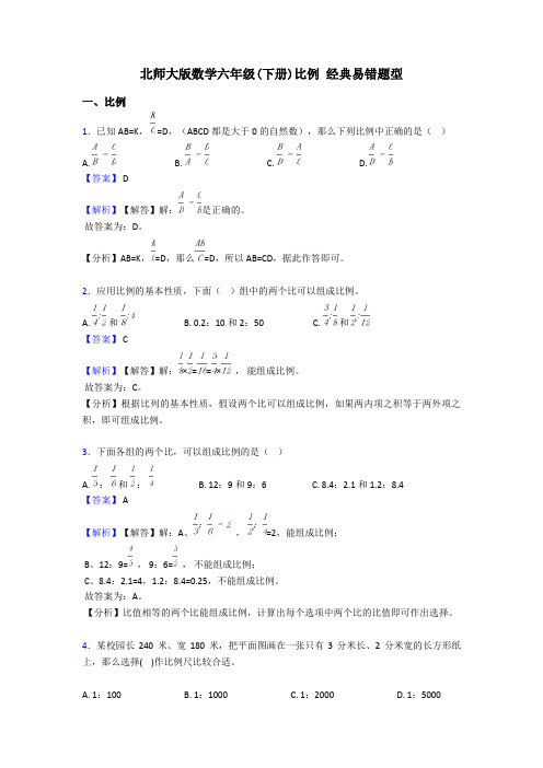 北师大版数学六年级(下册)比例 经典易错题型