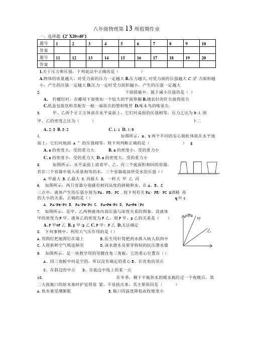 [精品]八年级物理第13周假期作业.doc